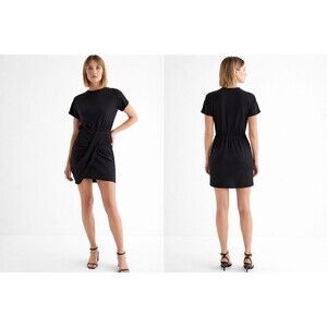 Express Black Ruched Draped Mini Dress NWT Small Stretch Bodycon Cocktail LBD